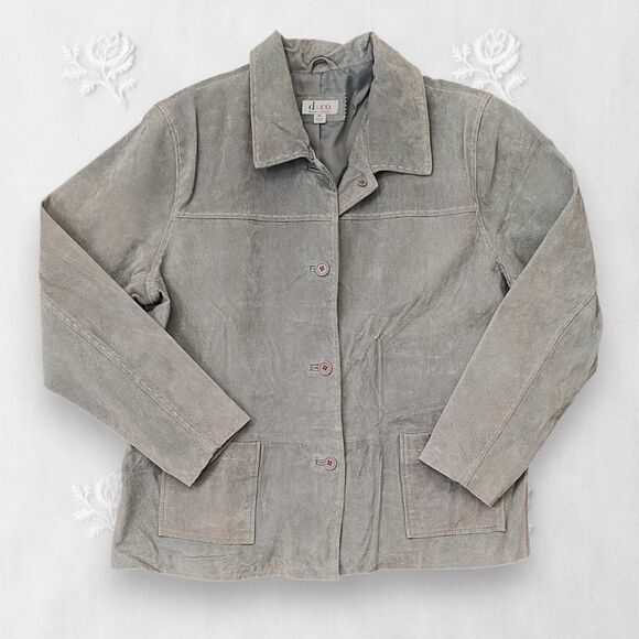 Denim&Co Vintage Light Gray Accent Stitching Suede Tailored Leather Jacket XL - Picture 1 of 7